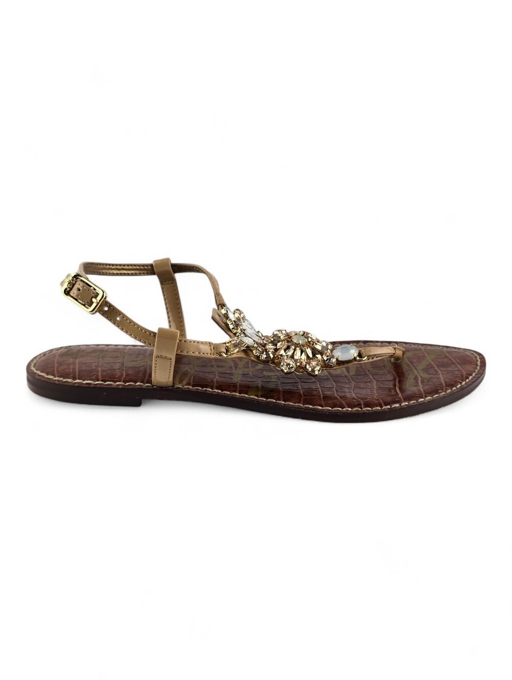 Sam Edelman Grayson Cognac Croc Crystal Embellished Thong Sandals 8M - Picture 2 of 16